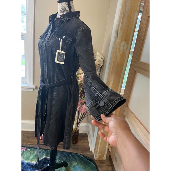 a.n.a Women's Denim Dress Black Long Sleeves Size XS Button Front Belted Casual - Picture 9 of 12